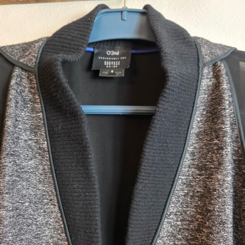 O'2nd Jacket Women 6 Black Gray Wool Blend Mixed Media Sheer Sleeve 2AM3WJ040 - Picture 12 of 16